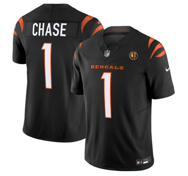 Men's Cincinnati Bengals #1 Ja'Marr Chase Black 2023 F.U.S.E. With John Madden Patch Vapor Limited Football Stitched Jersey